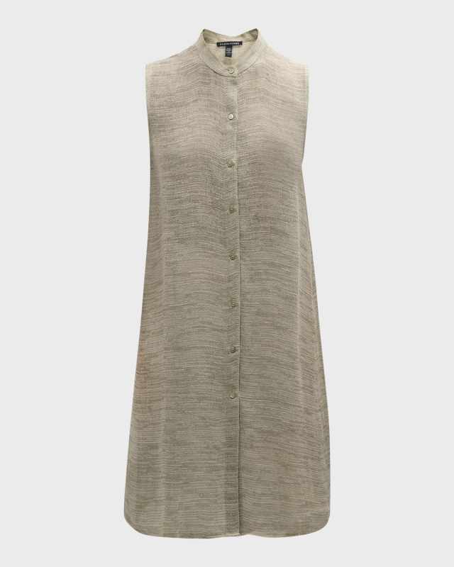 Sleeveless Button-Down Linen Gauze Shirt